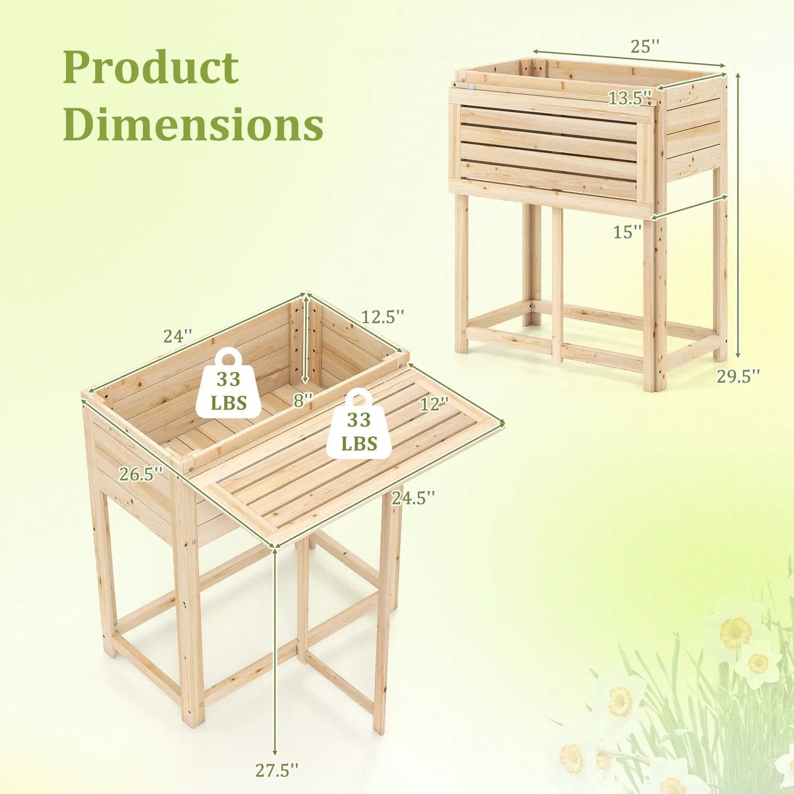 Wooden Raised Garden Bed with Legs and Foldable Side Table by DirectDeals
