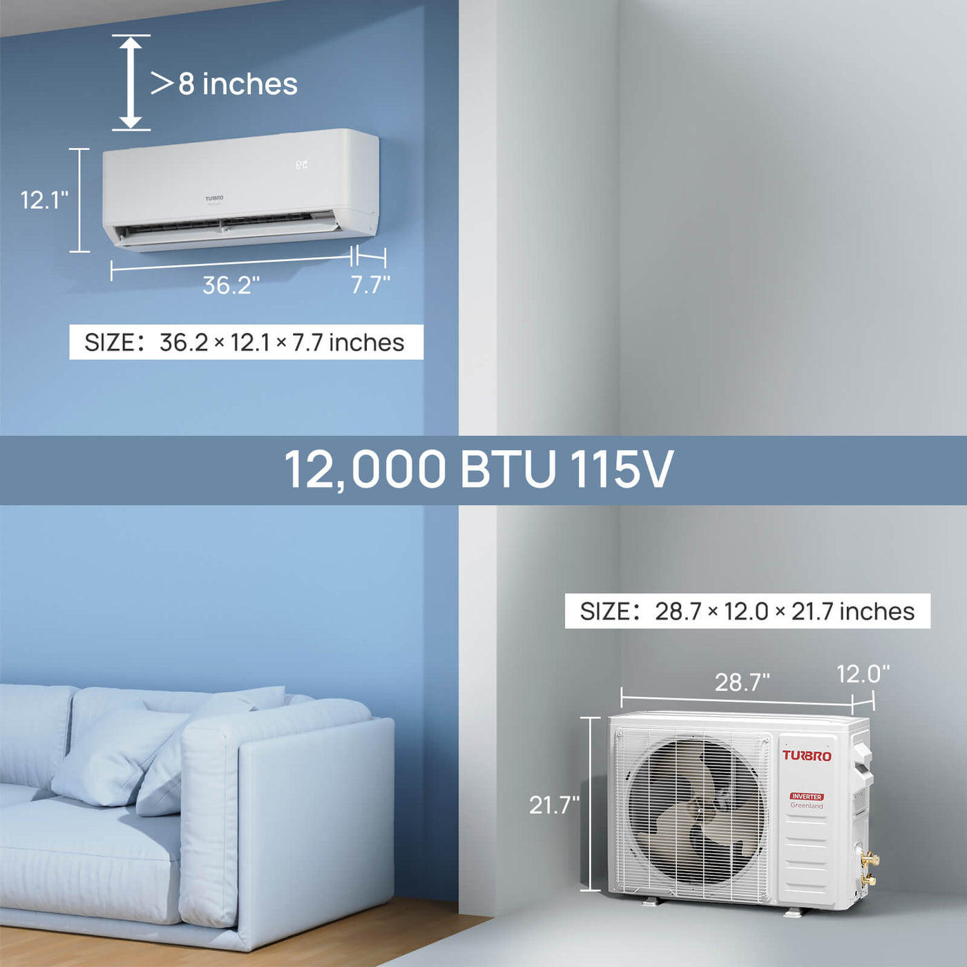 Greenland 12,000 BTU Single Zone Mini Split AC (R454B) by TURBRO