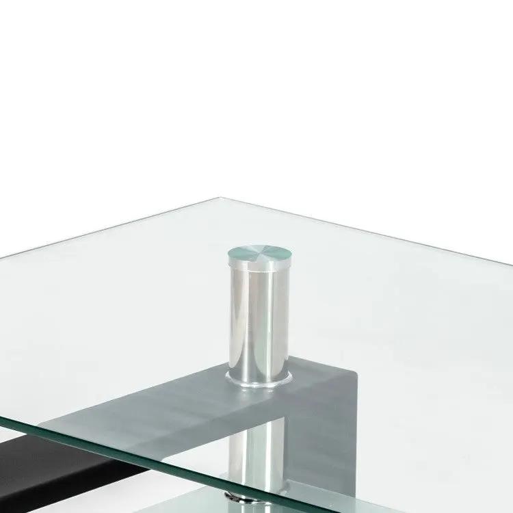 Modern 2 Tier Glass Coffee Table with Black Metal Legs by HomePacific
