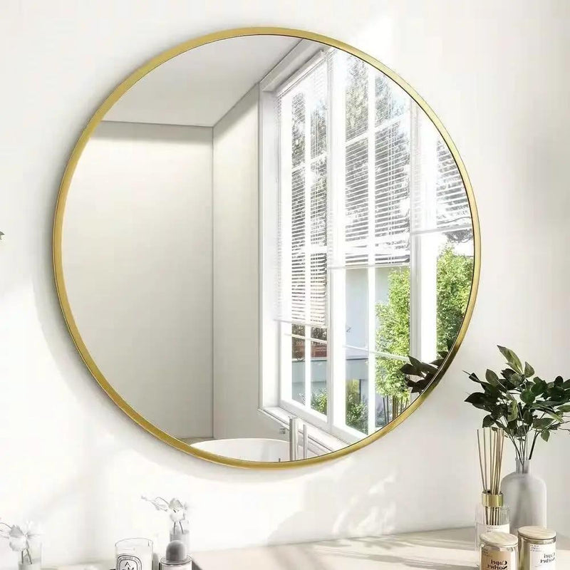 Round 30-inch Circular Bathroom Wall Mirror with Gold Frame by HomePacific