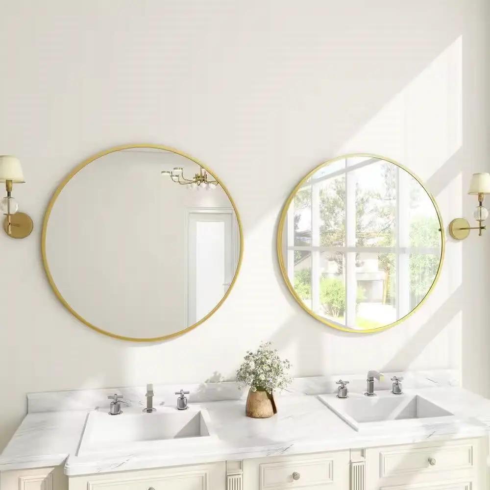 Round 30-inch Circular Bathroom Wall Mirror with Gold Frame by HomePacific