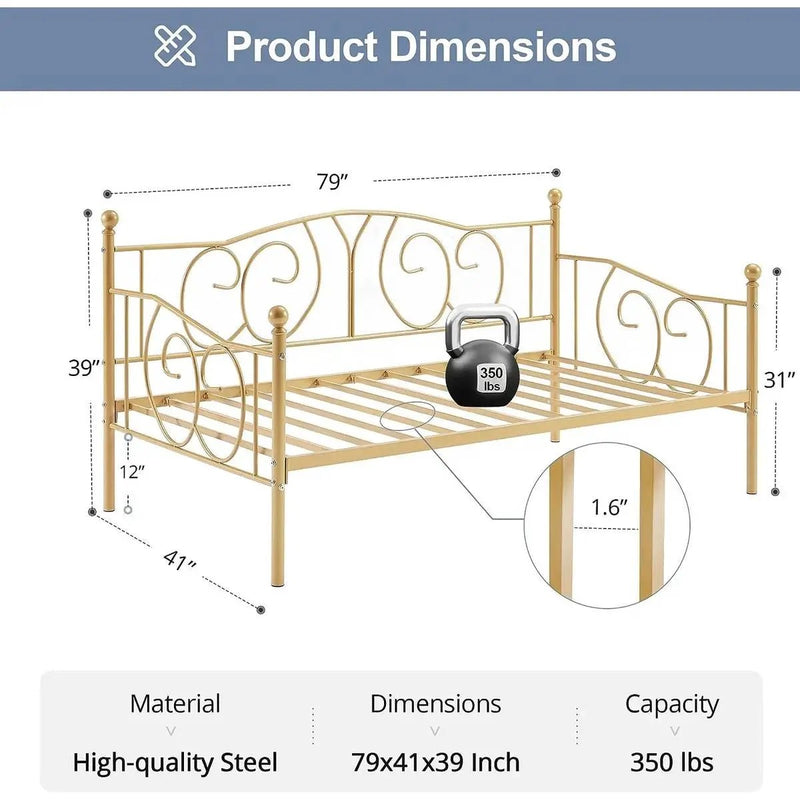 Twin size French Country Style Gold Metal Daybed Frame by HomePacific