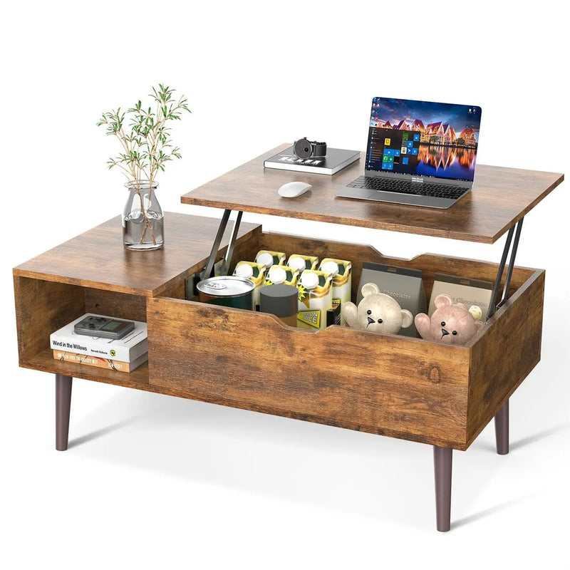 Mid-Century Modern Lift-Top Coffee Table TV Tray Laptop Desk Brown Wood Finish by HomePacific