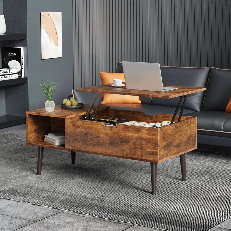 Mid-Century Modern Lift-Top Coffee Table TV Tray Laptop Desk Brown Wood Finish by HomePacific
