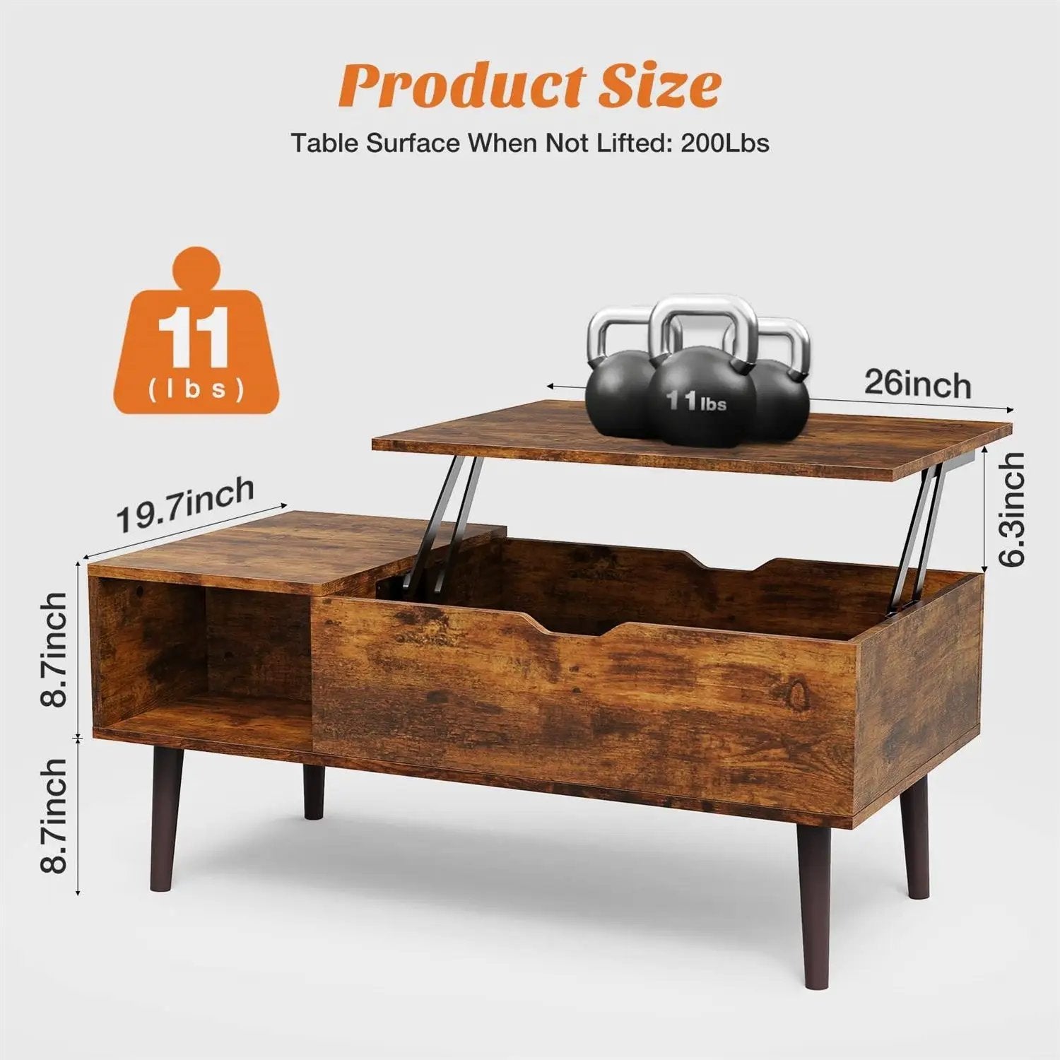 Mid-Century Modern Lift-Top Coffee Table TV Tray Laptop Desk Brown Wood Finish by HomePacific