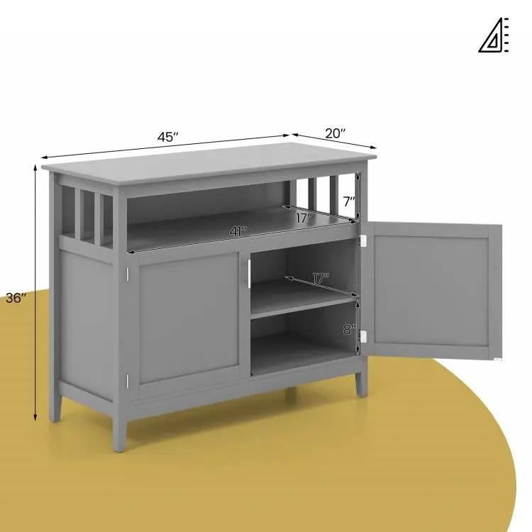 Grey Wood 2-Door Dining Buffet Sideboard Cabinet with Open Storage Shelf by HomePacific