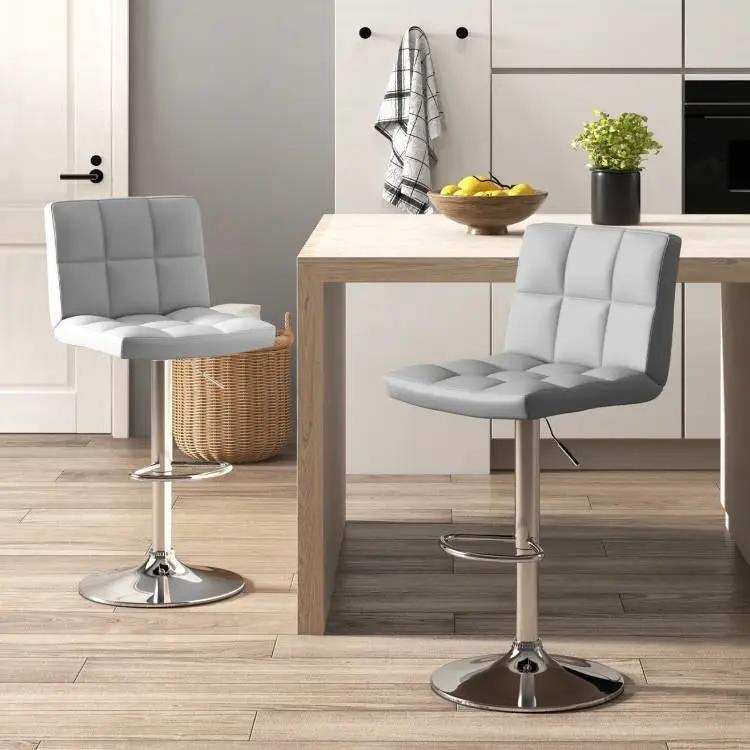 Set of 2 Modern Adjustable Height Barstools w/ Comfortable Grey PU Leather Seat by HomePacific