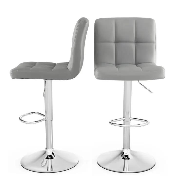 Set of 2 Modern Adjustable Height Barstools w/ Comfortable Grey PU Leather Seat by HomePacific
