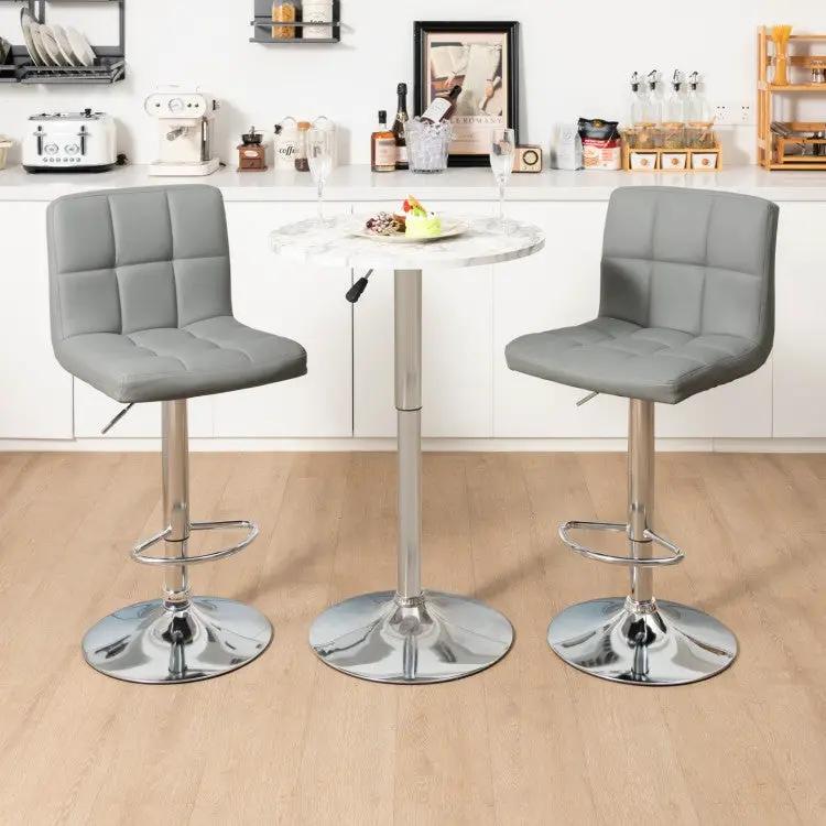 Set of 2 Modern Adjustable Height Barstools w/ Comfortable Grey PU Leather Seat by HomePacific