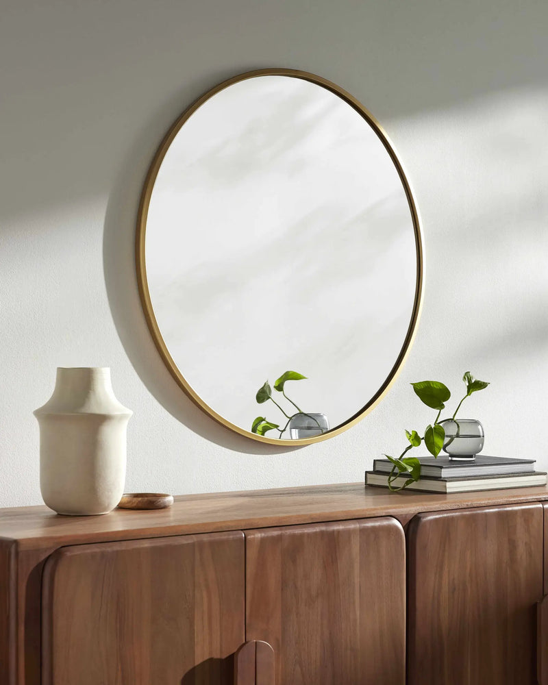 Guindarohan Gold Frame Round Mirror by Boutique Rugs