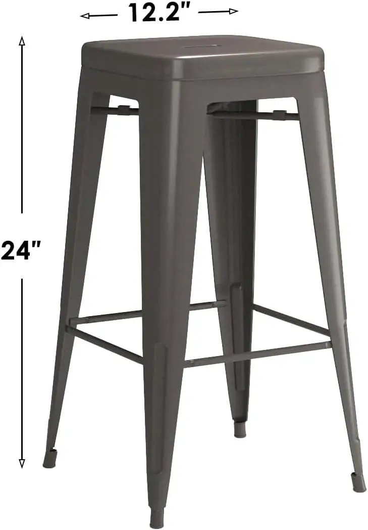 Set of 4 - 24-in. Indoor/Outdoor Backless Stacking Gunmetal Grey Metal Barstools by HomePacific