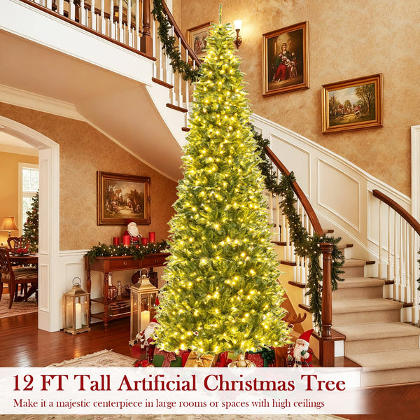 12 Feet Tall Prelit Hinged Artificial Christmas Tree with 2517 PVC PE Branch Tips, photo 2 of 8