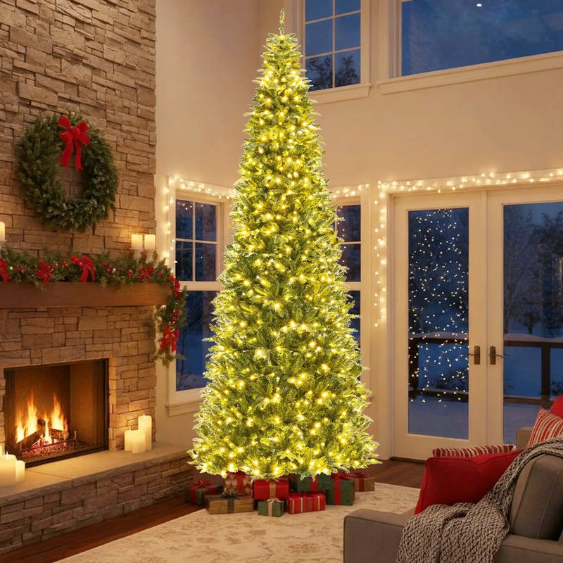 12 Feet Tall Prelit Hinged Artificial Christmas Tree with 2517 PVC PE Branch Tips by DirectDeals