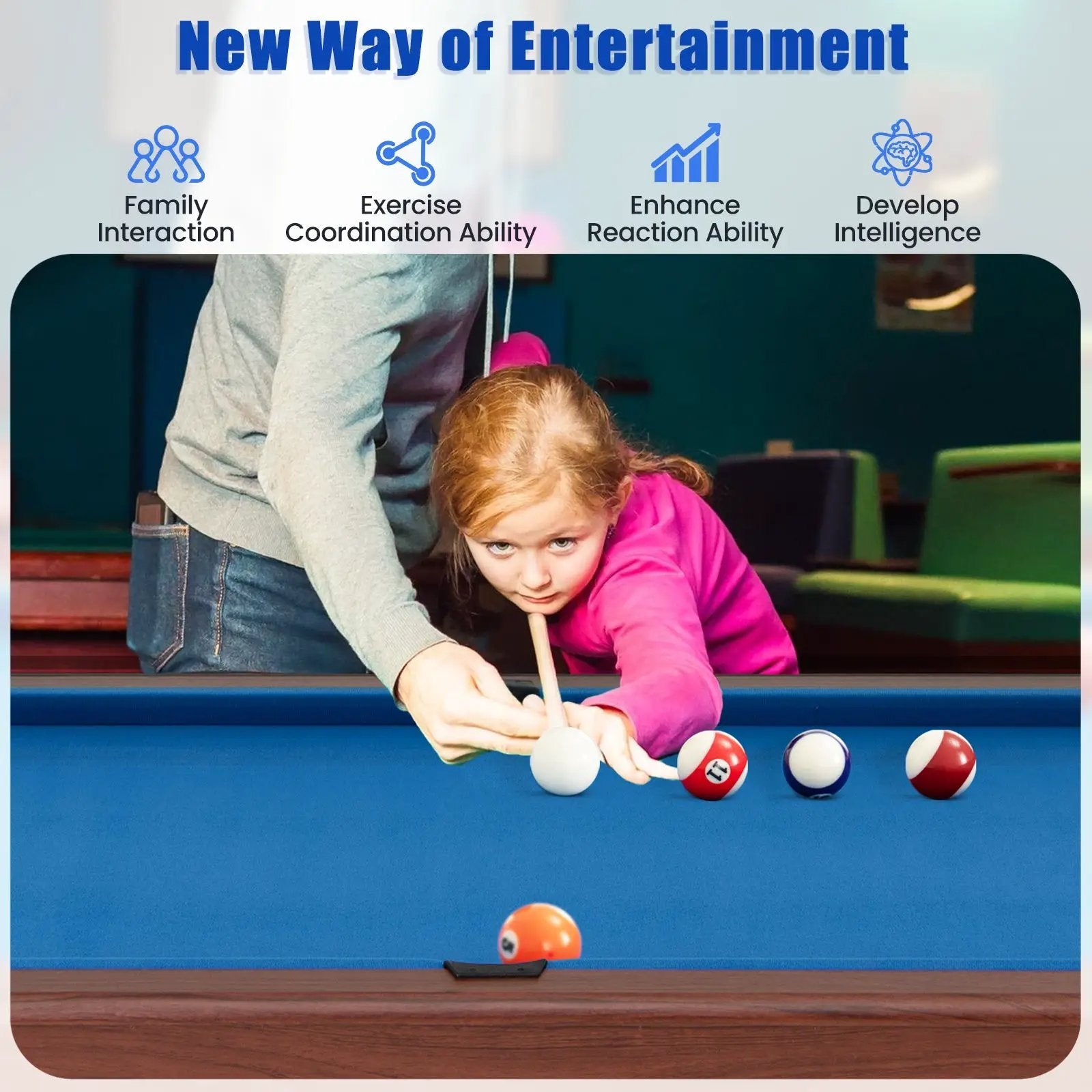 48 Inch Pool Wooden Game Table with Full Set of Ballsfor Kids and Adults by DirectDeals
