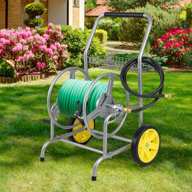 Garden Hose Reel Cart with 2 Wheels and Storage Basket by DirectDeals