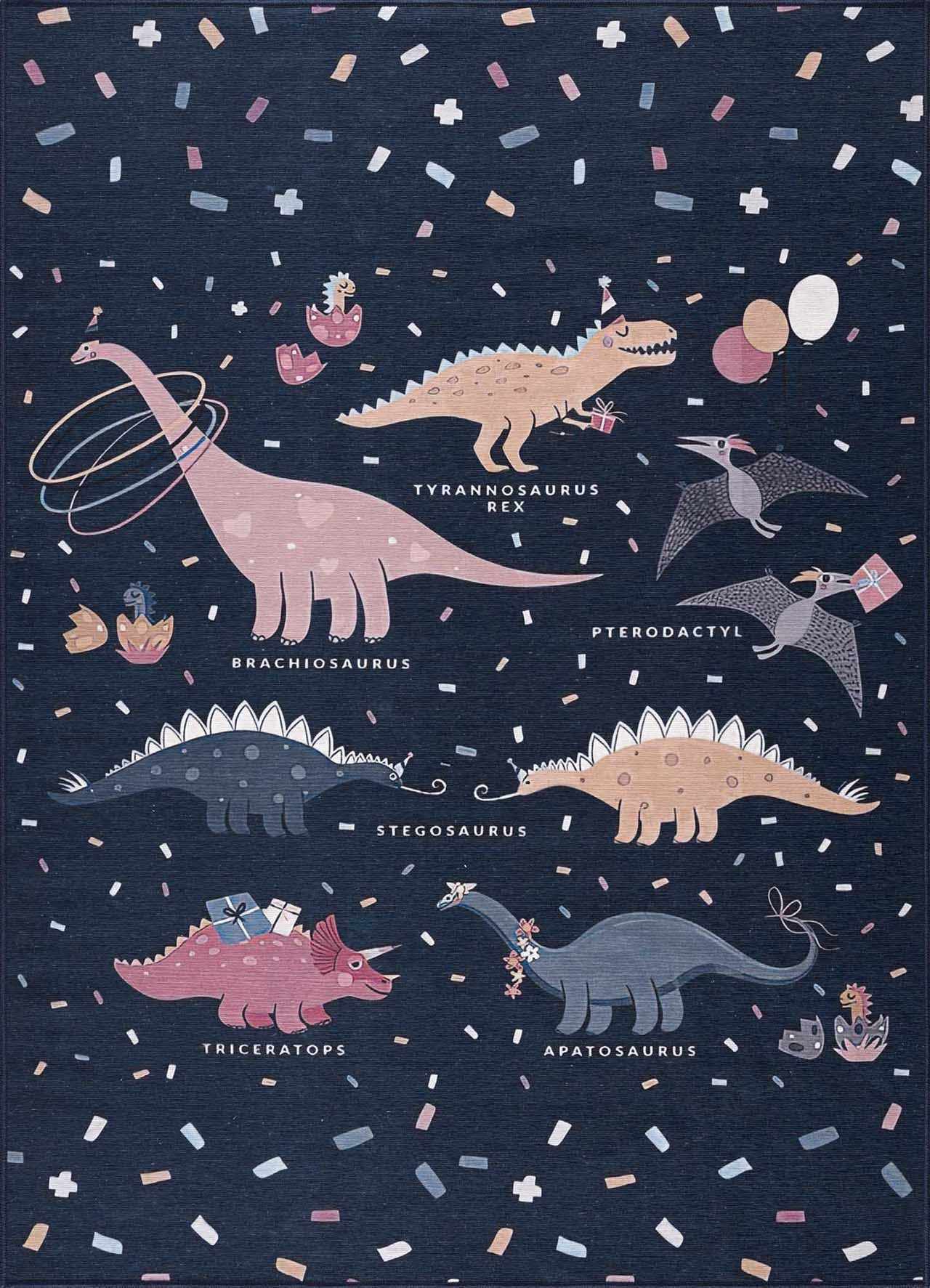 Milne Navy Dinosaur Washable Kids Rug - Clearance by Boutique Rugs