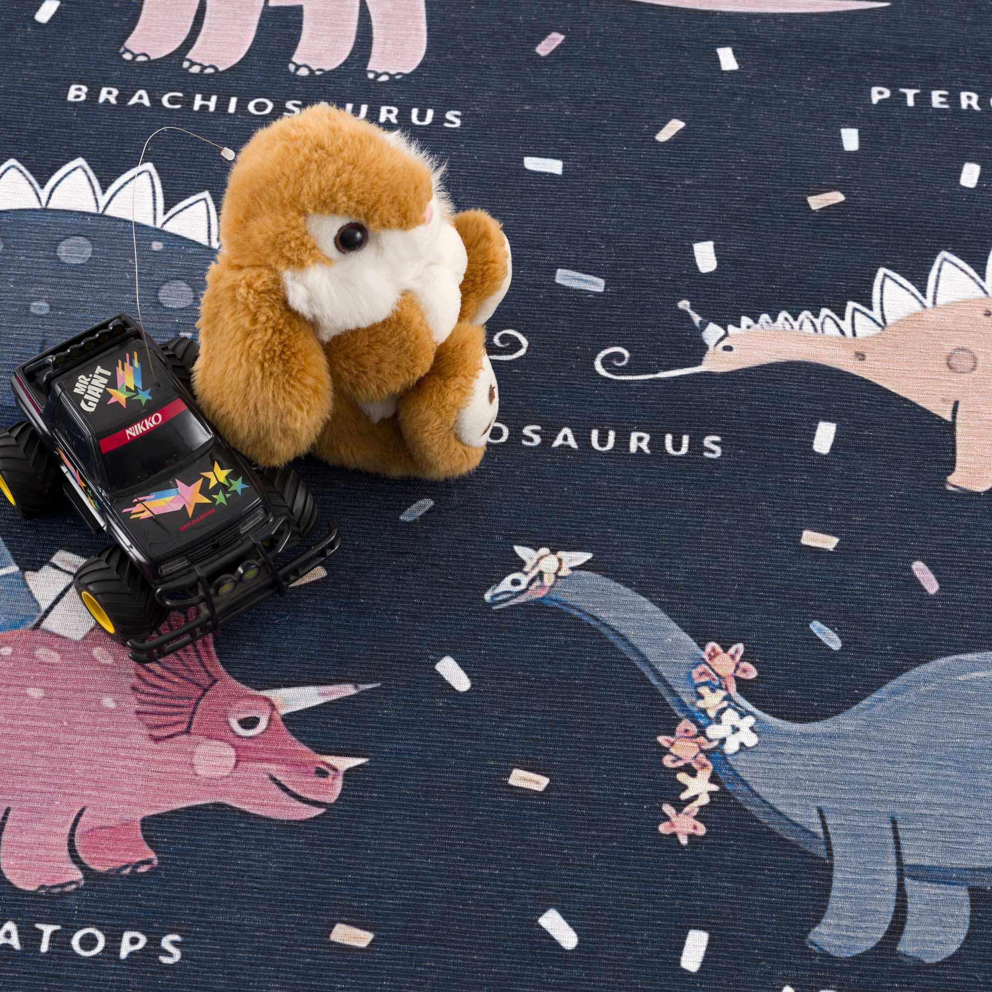 Milne Navy Dinosaur Washable Kids Rug - Clearance by Boutique Rugs