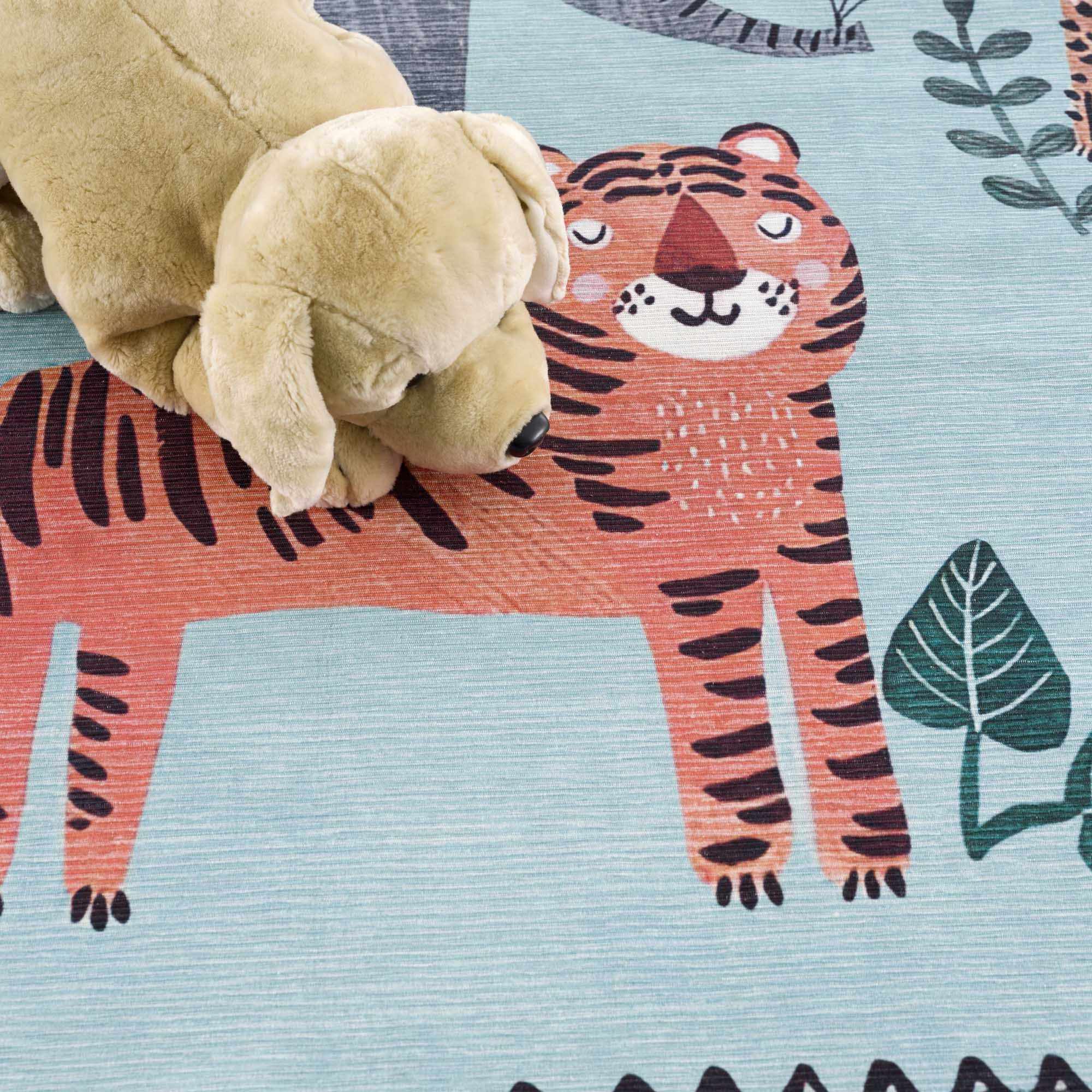 Petey Blue Animal Print Washable Kids Rug - Clearance by Boutique Rugs