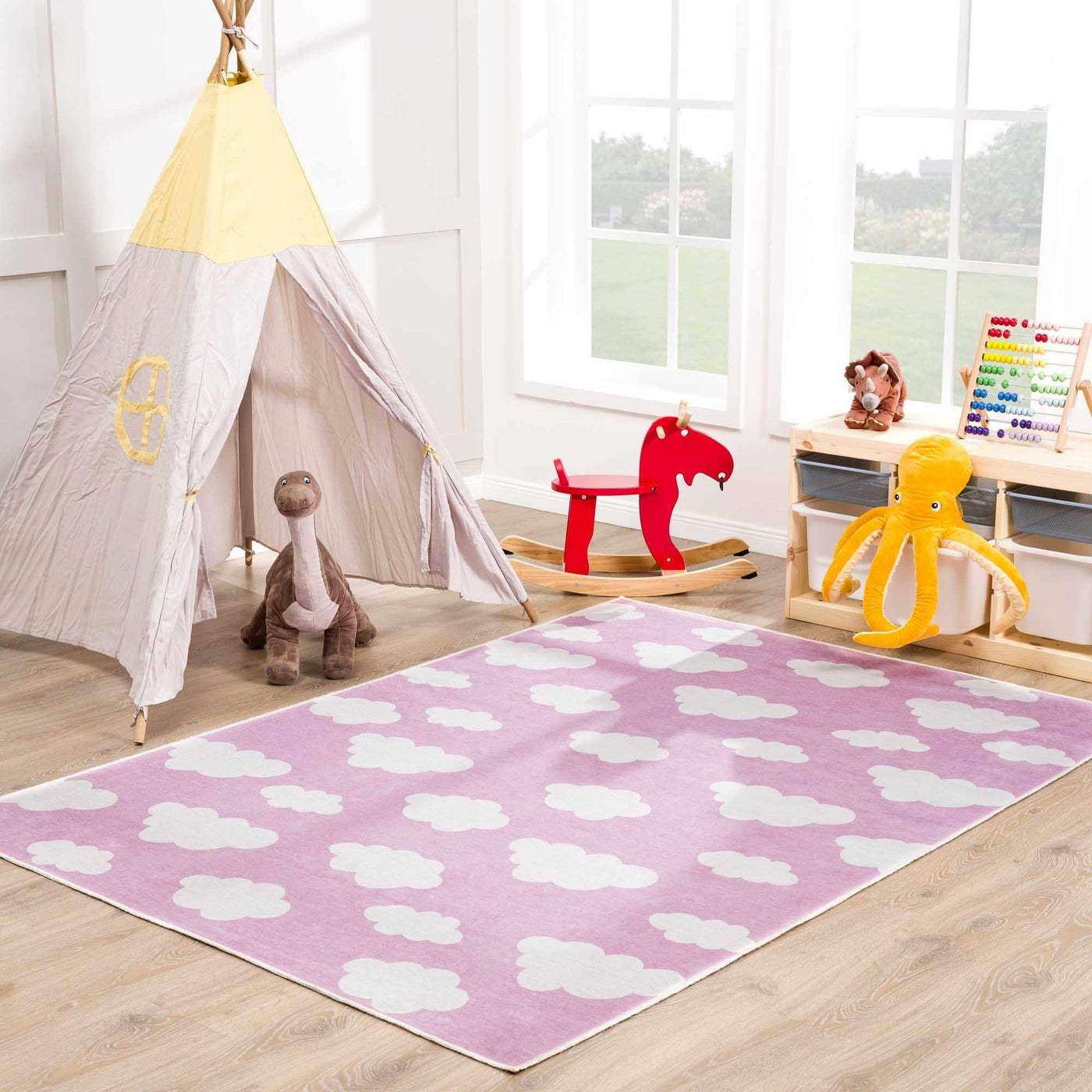 Nizar Pink Cloud Washable Kids Rug - Clearance by Boutique Rugs