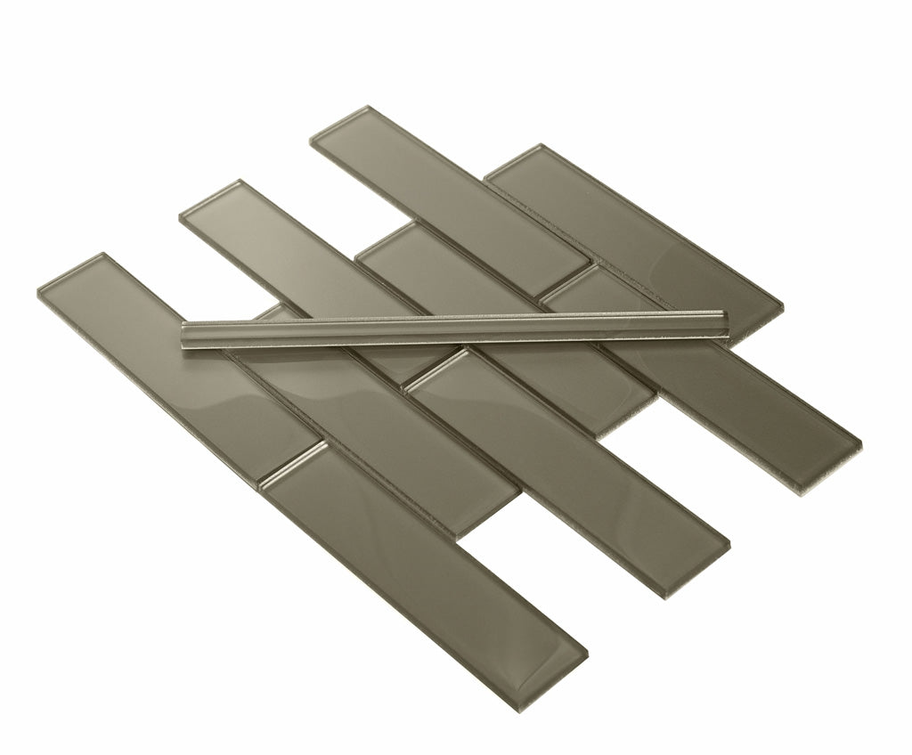 Ash Gray 0.5x12 Glossy Glass Pencil Tile Trim (10 pack, 0.5 sq ft/case), photo 5 of 5