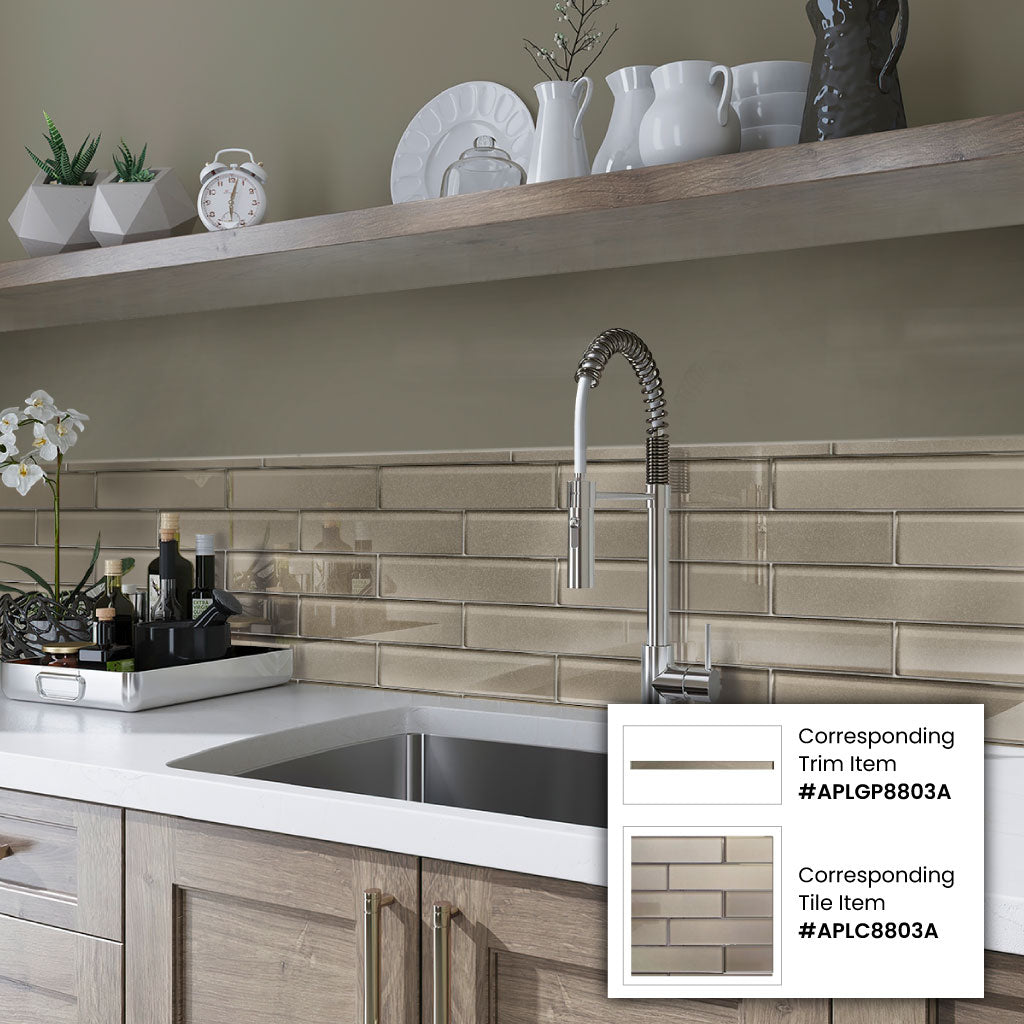 Ash Gray 0.5x12 Glossy Glass Pencil Tile Trim (10 pack, 0.5 sq ft/case), photo 2 of 5