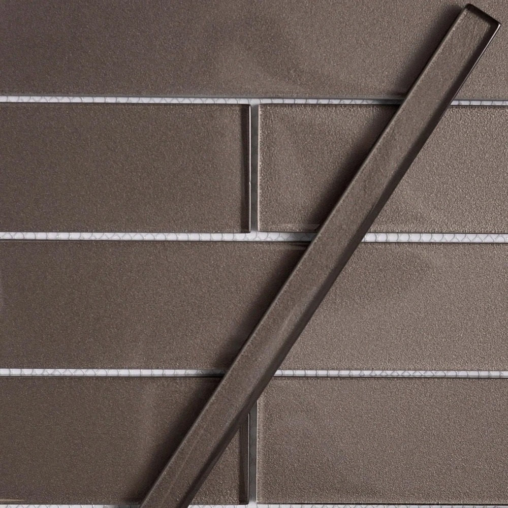 Cedar Brown 0.5x12 Glossy Glass Pencil Tile Trim (10 pack, 0.5 sq ft/case), photo 3 of 4
