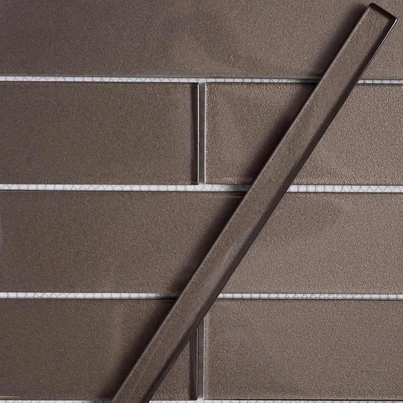 Cedar Brown 0.5x12 Glossy Glass Pencil Tile Trim (10 pack, 0.5 sq ft/case), photo 3 of 4