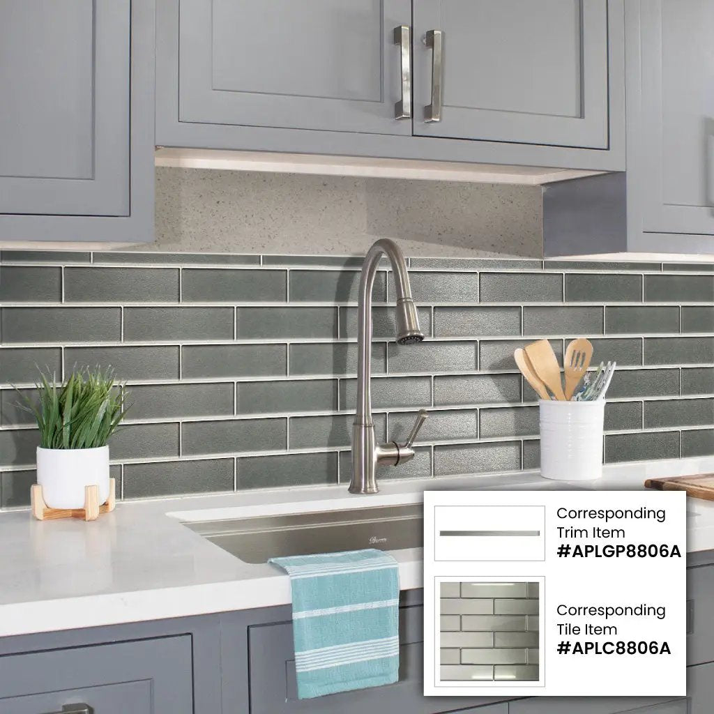 Stone Gray 0.5x12 Glossy Glass Pencil Tile Trim (10 pack, 0.5 sq ft/case) by Apollo Tile