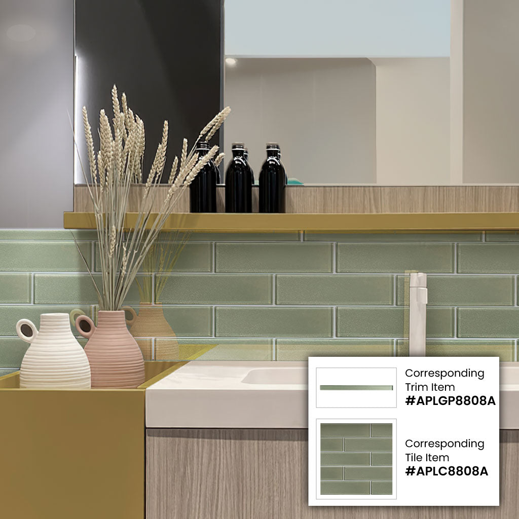 Light Green 0.5x12 Glossy Glass Pencil Tile Trim (10 pack, 0.5 sq ft/case), photo 2 of 3