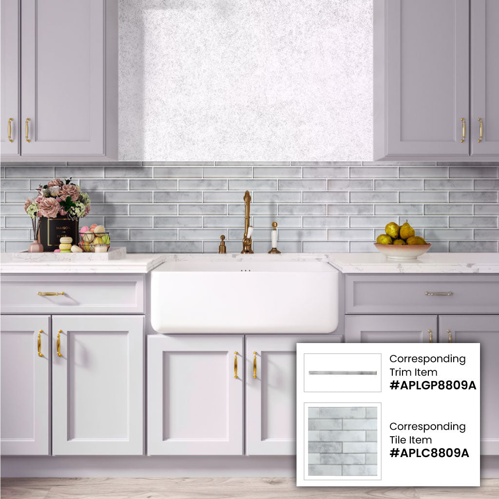 Gray 0.5x12 Glossy Glass Pencil Tile Trim (10 pack, 0.5 sq ft/case), photo 2 of 3