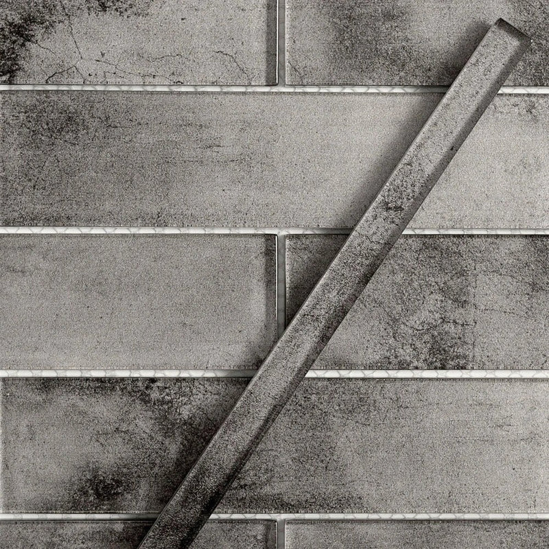 Dark Gray 0.5x12 Glossy Glass Flat Pencil Tile Trim (10 pack, 0.5 sq ft/case), photo 2 of 3