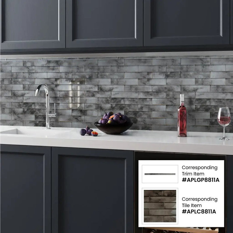 Dark Gray 12x12 Glossy Brick Glass Mosaic Tile (5 pack, 4.83 sq ft/case) by Apollo Tile