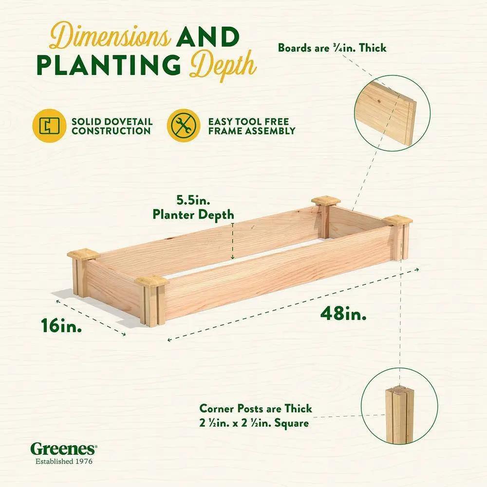 Unfinished Cedar Wood Raised Garden Bed Planter 4-ft x 16-inch - Made in USA by HomePacific