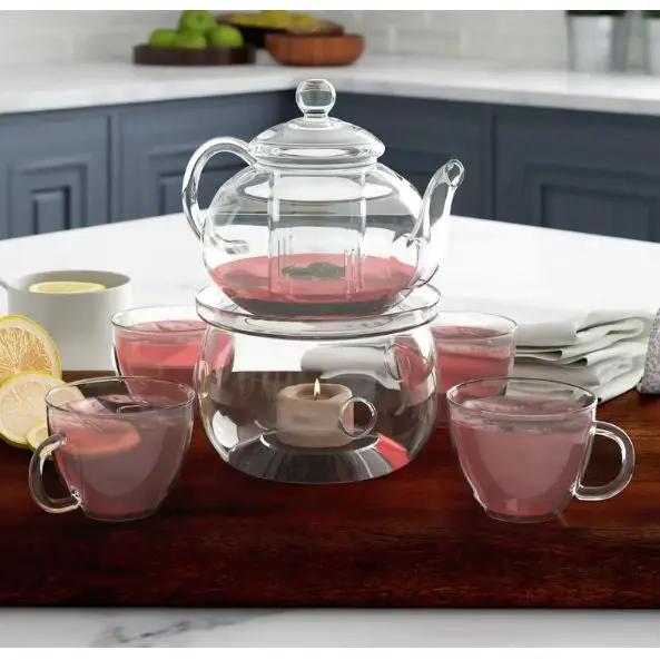 6-Piece Glass Tea Pot Set with 4 Cups Teapot Warmer and Infuser by HomePacific