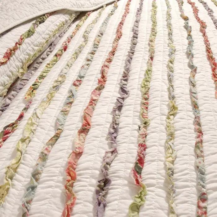 Full / Queen 100% Cotton Quilt Set Ruffled Multi-color Stripes by HomePacific