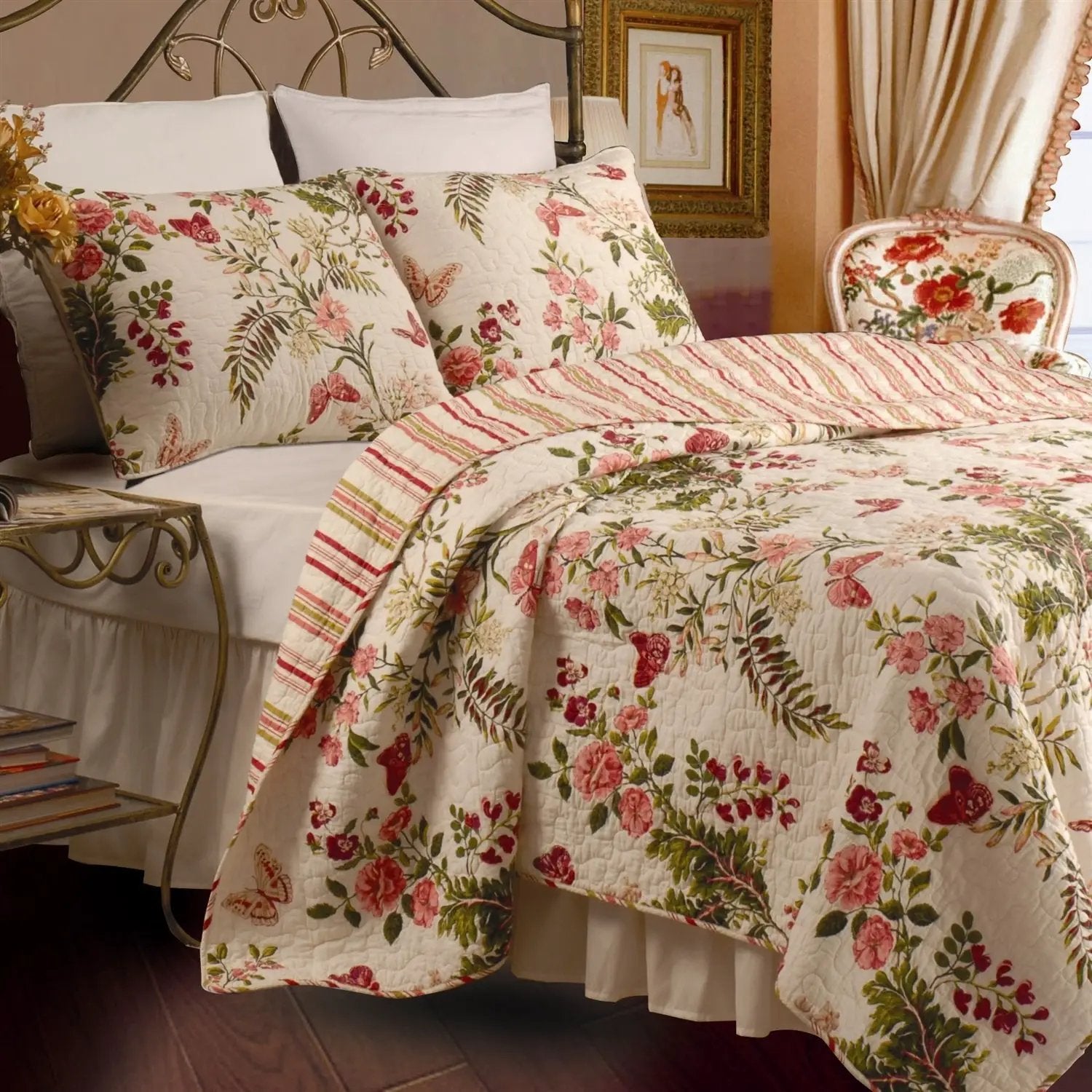 Full / Queen size Piece 100% Cotton Quilt Set Crimson Clover Floral by HomePacific