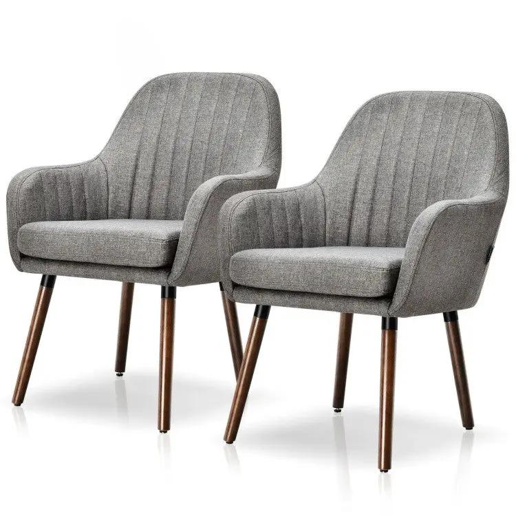 Set of 2 Retro Grey Linen Upholstered Accent Chair with Stylish Wood Legs by HomePacific