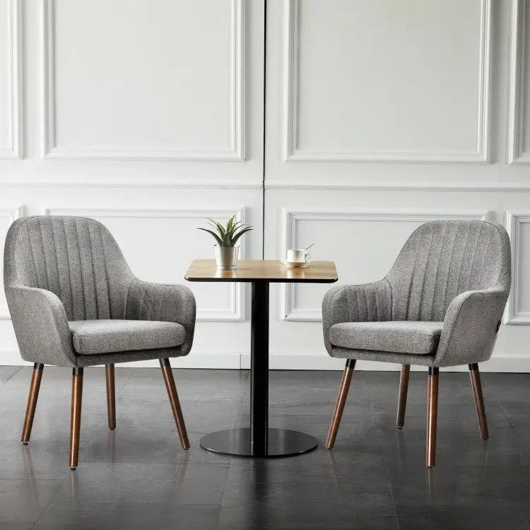 Set of 2 Retro Grey Linen Upholstered Accent Chair with Stylish Wood Legs by HomePacific