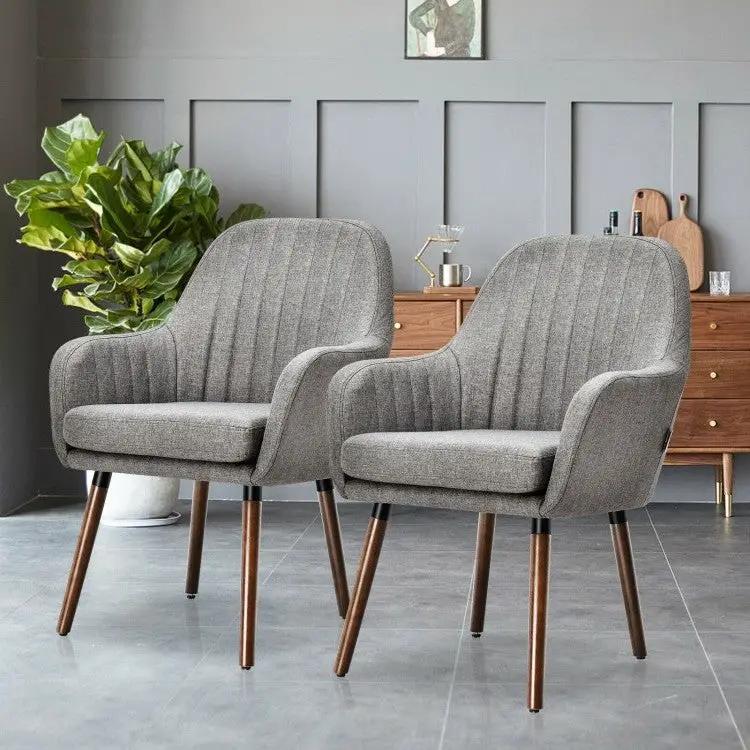 Set of 2 Retro Grey Linen Upholstered Accent Chair with Stylish Wood Legs by HomePacific