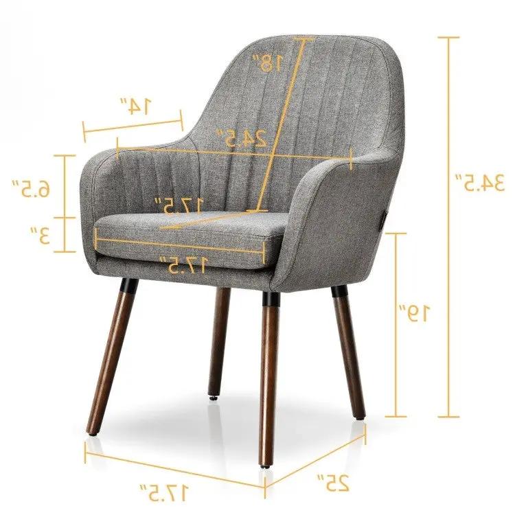 Set of 2 Retro Grey Linen Upholstered Accent Chair with Stylish Wood Legs by HomePacific