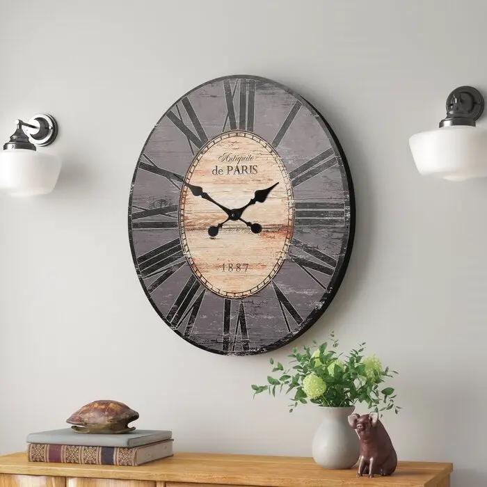 Gray Oversized Distressed Paris Wood Wall Clock by HomePacific