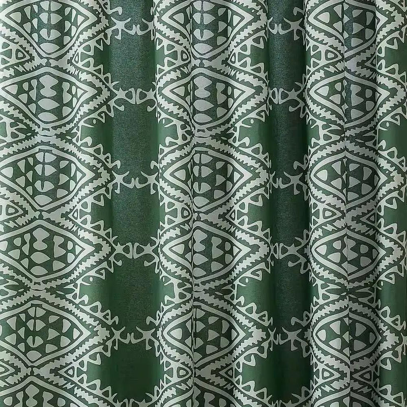 72 x 72 inch Cotton Poly Shower Curtain with Green White Geometric Motif Pattern by HomePacific