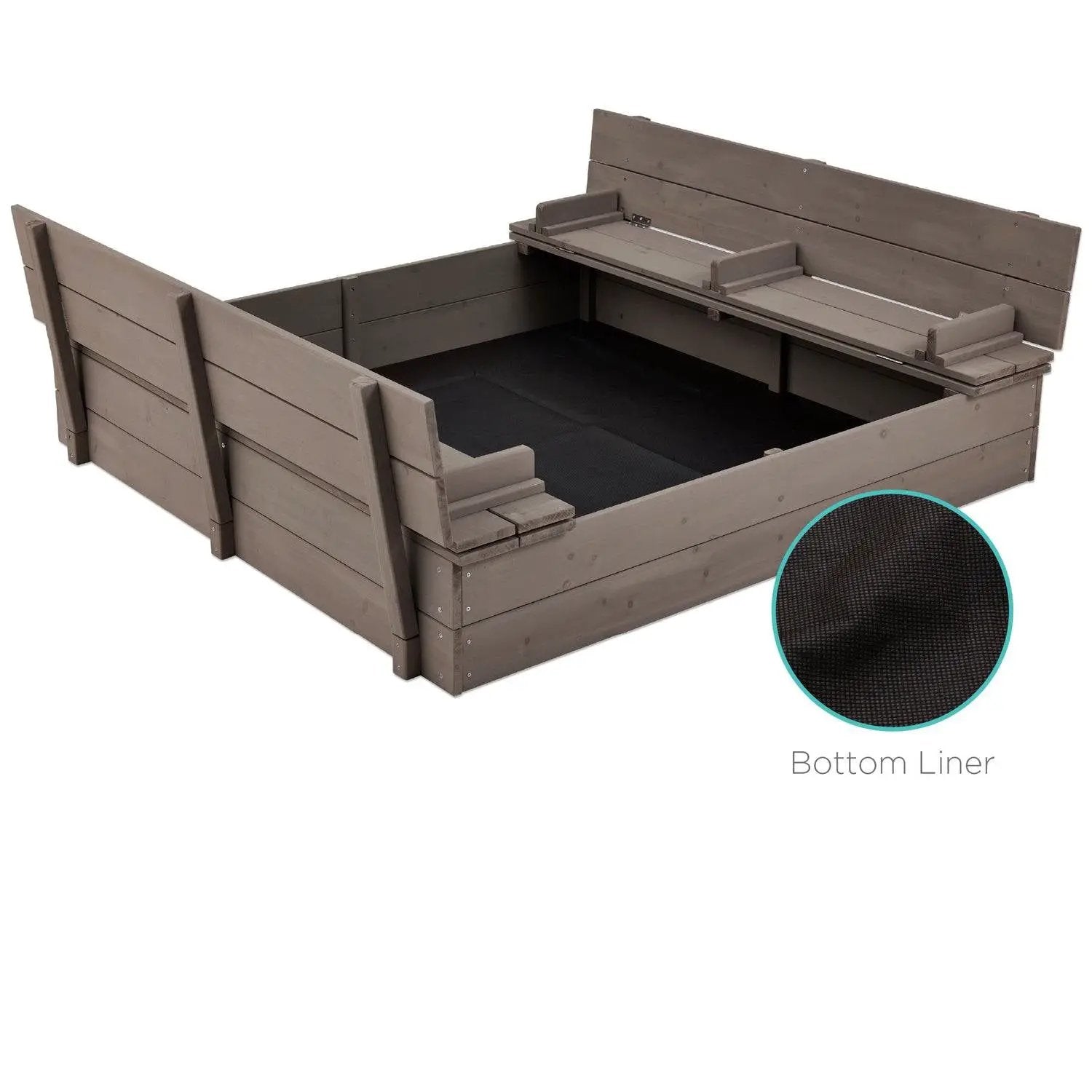 Sturdy Cedar Wood Kids Outdoor Sandbox with Benches in Grey Finish by HomePacific
