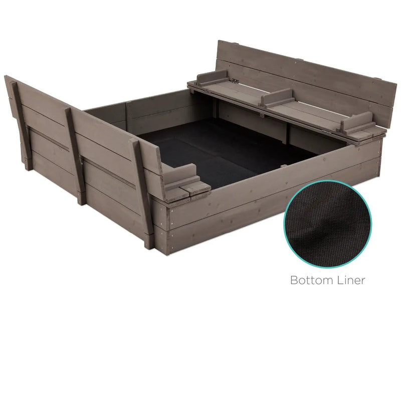 Sturdy Cedar Wood Kids Outdoor Sandbox with Benches in Grey Finish by HomePacific