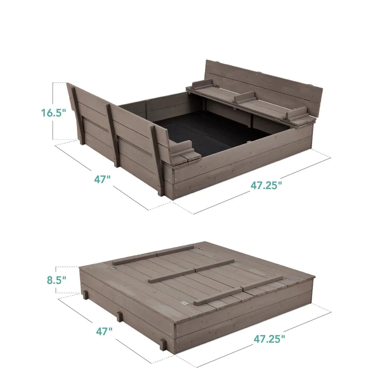 Sturdy Cedar Wood Kids Outdoor Sandbox with Benches in Grey Finish by HomePacific