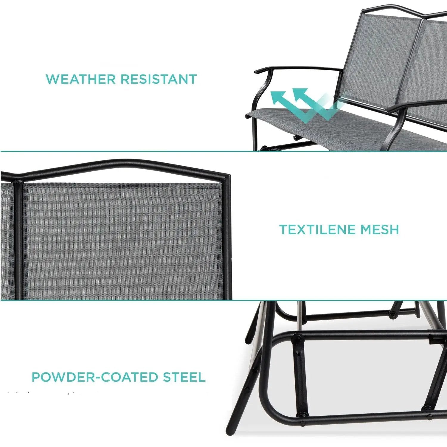 2 Seater Mesh Patio Loveseat Swing Glider Rocker with Armrests in Grey by HomePacific