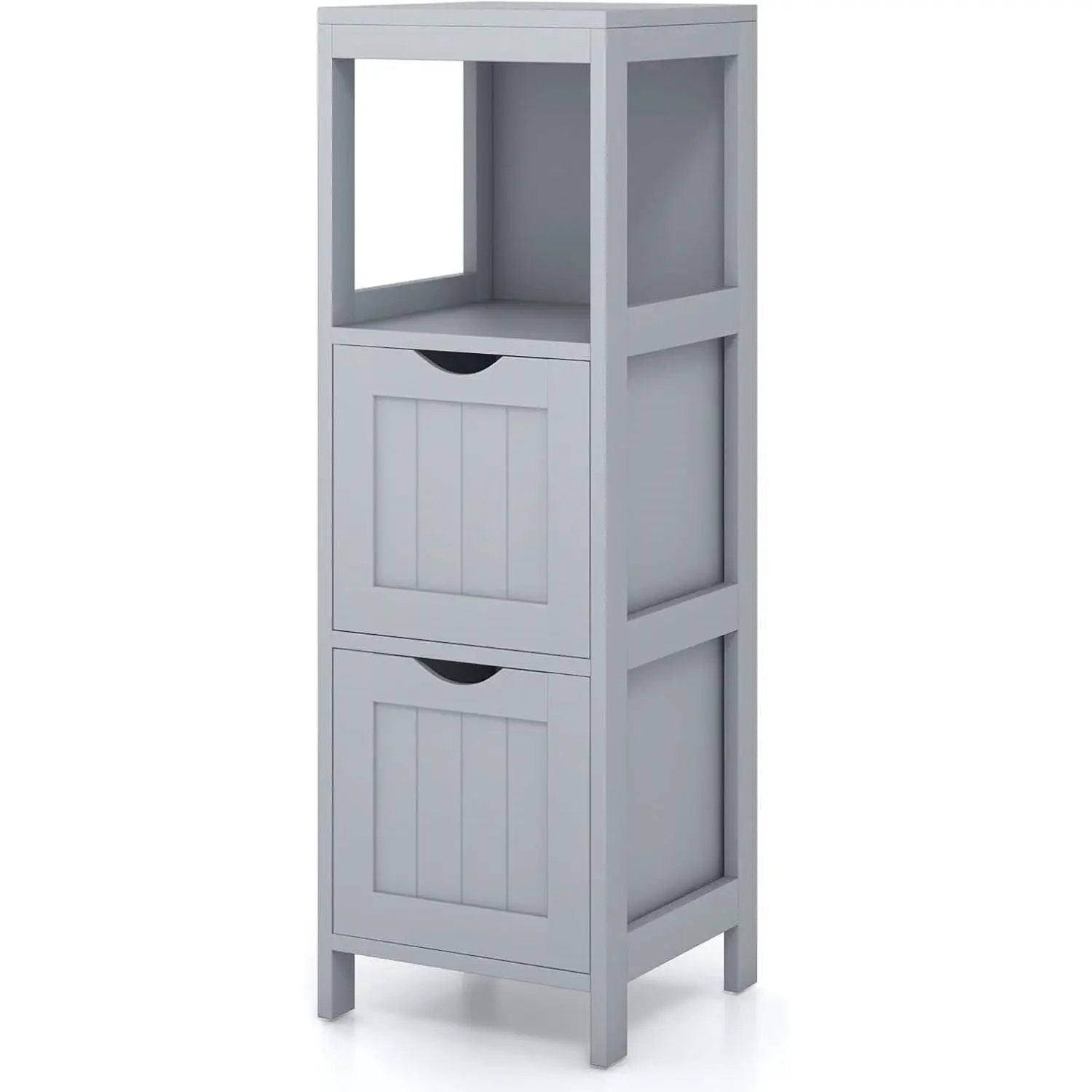Modern Farmhouse 2-Drawer Bathroom Floor Cabinet with Shelf in Grey Wood Finish by HomePacific