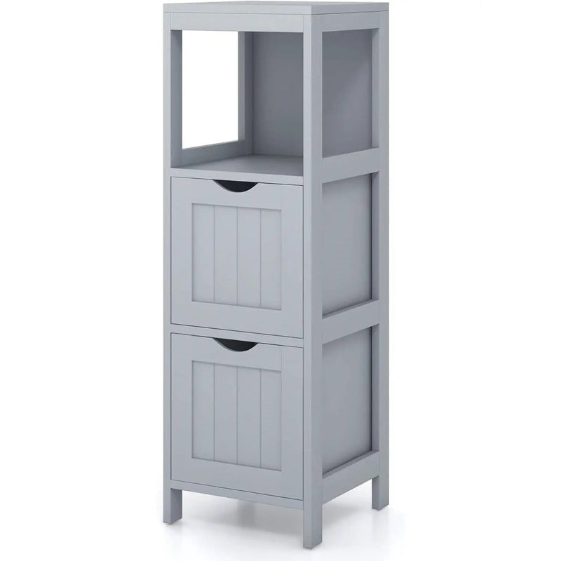 Modern Farmhouse 2-Drawer Bathroom Floor Cabinet with Shelf in Grey Wood Finish by HomePacific