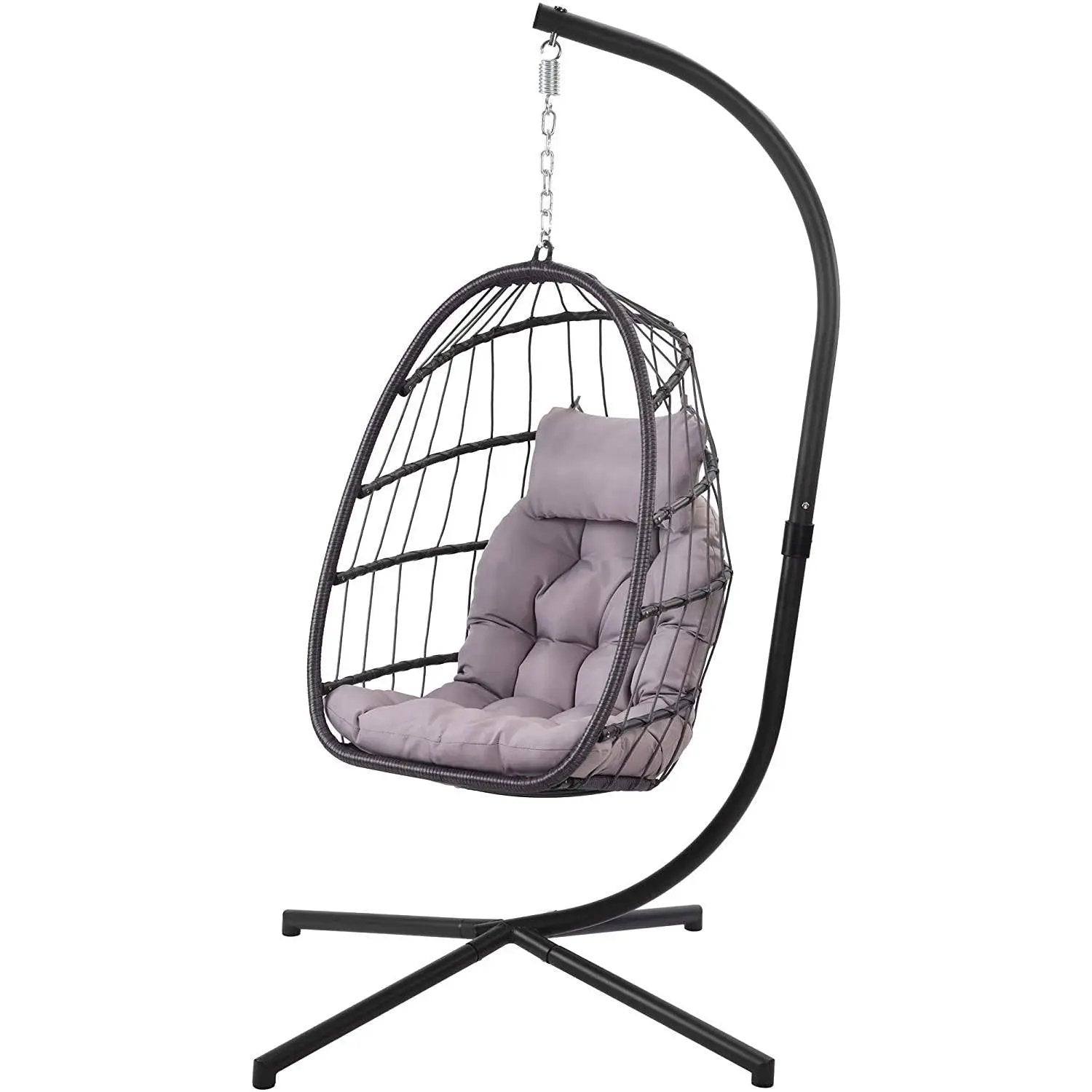Grey Indoor/Outdoor Wicker Rattan Aluminum Frame Swing Egg Chair Hammock by HomePacific