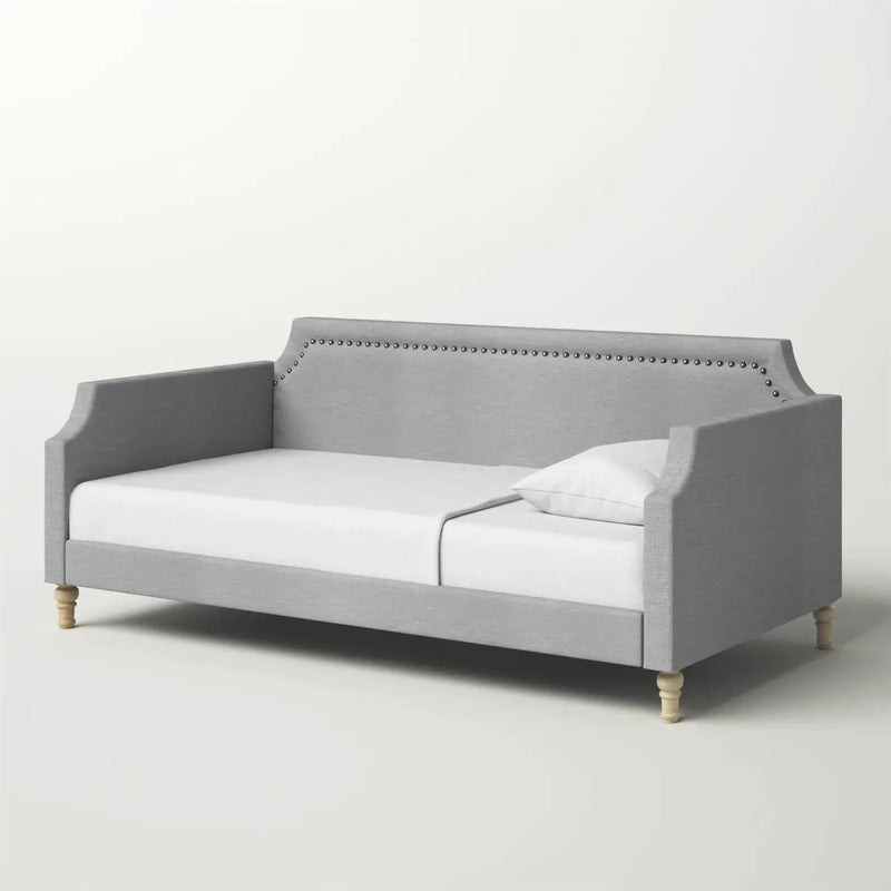 Twin size Grey Polyester Fabric Upholstered Daybed with Nailhead Trim by HomePacific